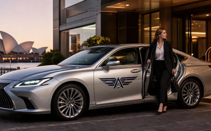 Lexus ES300h at a luxury Sydney hotel at dusk